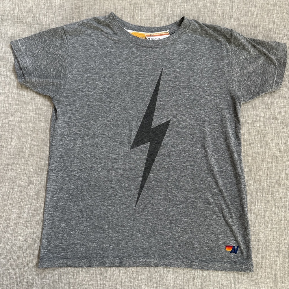Aviator Nation Charcoal Lightning Bolt Tee kids size 12